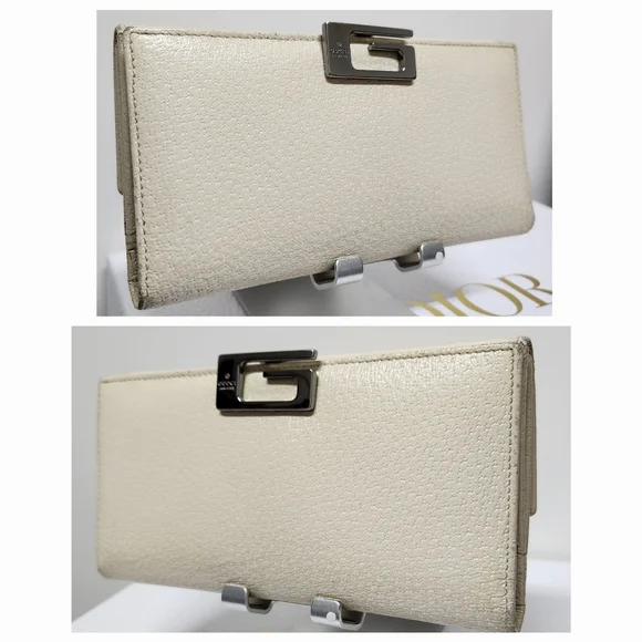 GUCCI G Clasp Continental Pebble Grain Ivory Leather Wallet Auth #035.2778.2097 - Picture 2 of 16